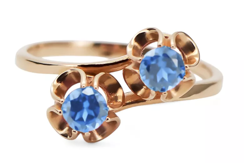 Originál Vintage 14K Produkt s Pink Gold Aquamarine Ring Vintage šperky VRC266